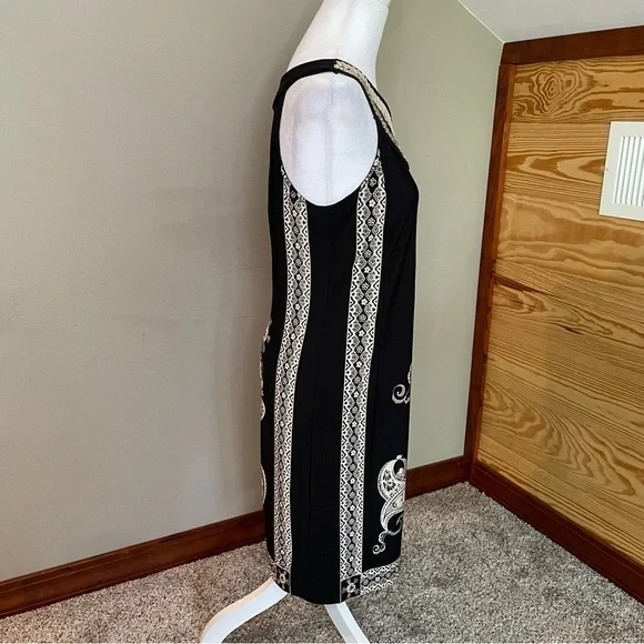 Studio I Black & Beige Sleeveless Paisley Print Studded Dress 8 - Picture 2 of 9